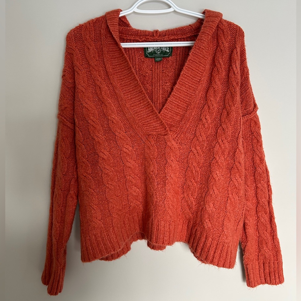 NEW American Eagle cropped cable knit sweater with hood. Size small. NEVER WORN